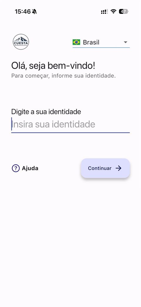 Tela de acesso do app com o campo Digite a sua identidade